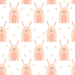 Pattern with a cute rabbit on a white background with circles