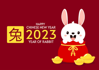Chinese New Year Money pocket vector. Chinese money bag vector. Vector flat long shadow design. Good luck. Year of rabbit. Chinese New Year 2023.