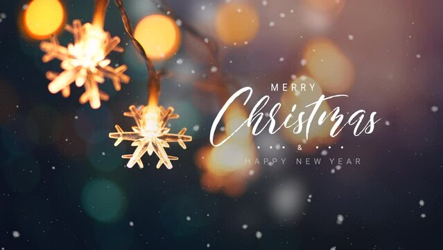 Merry Christmas and happy new year concept, Christmas snowflakes lights with falling snow, snowflakes, Winter and new year holidays.