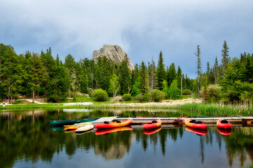 Sylvan Lake iin Custer State Park in the  Black Hills with kayaks