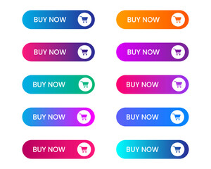 Set of Buy Now Buttons with Gradient effects Web elements. Vector Buttons.