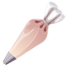 Pastry bag with cream vector isolated illustration. Kitchen design, menus, and cards for cafes, pastry shops, and restaurants. 