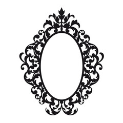 Empty antique, baroque picture frame silhouette, blank template, black illustration over a transparent background, PNG image - 553818855