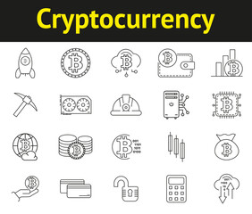 Cryptocurrency economy web icons collection. Bitcoin