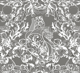 Fototapeta premium lace seamless pattern, skull, heart, flowers