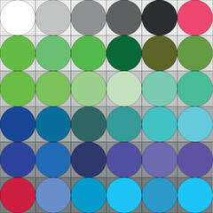 Color set. Abstraction. Checking the definition of color tone. Palette set. Abstract colorful circles in squares