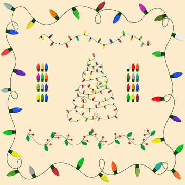 Christmas light with string design vector set