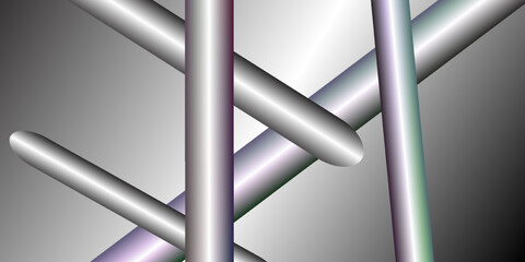 Metallic tubes are scattered. Metallic sheen, gradient. Abstract background, wallpaper. Vector