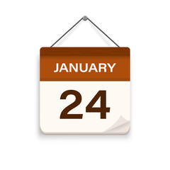 January 24, Calendar icon with shadow. Day, month. Meeting appointment time. Event schedule date. Flat vector illustration.