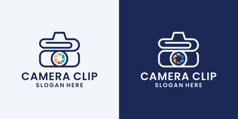 Camera with paper clip logo design inspiration