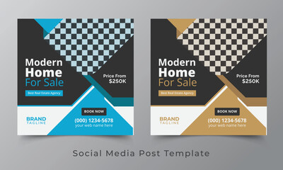 Real estate social media post template design, Real estate and home apartment social media post or banner template design with square shapes
