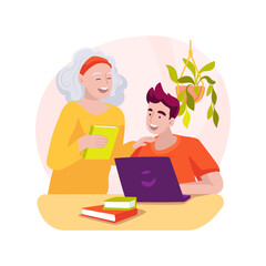 Cross-age peer tutoring isolated cartoon vector illustration.