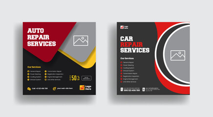 Social media post template for auto repair shop service, car wash service, or car rental service banner or poster suitable for a square flyer template design