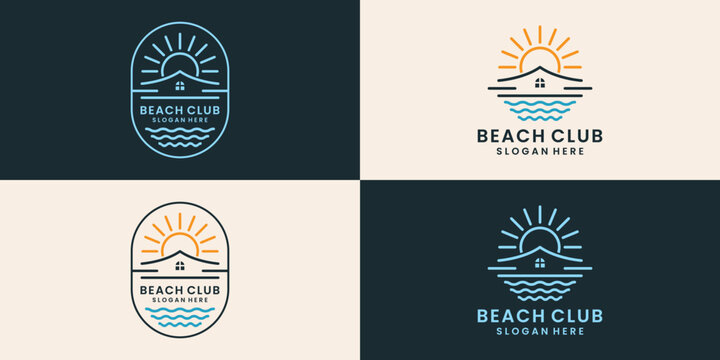 Beach club and resort illustration logo design inspiration - Powered by Adobe