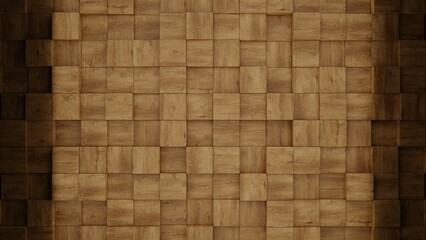 Wooden square blocks wall or tiles with natural wood texture 3D render