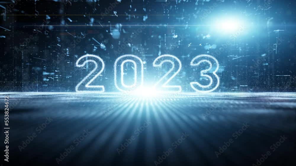 Aufkleber conceptual digital data cyberspace technology in the year 2023. blue glowing network wavy oscillatio