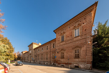 Naklejka premium Savigliano, Cuneo, Italy - december 07, 2022: Ancient Building (17th century) of the Old Hospital of the SS Annunziata hospital ASL CN1