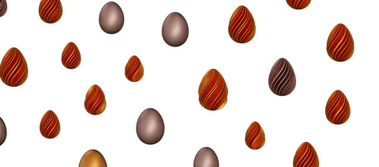 Fototapeta na wymiar 3d render illustration. Set of chocolate easter eggs .Set of different 3D realistic, shiny, golden,
