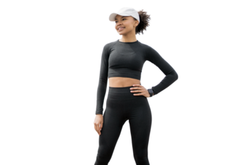 Female runner athlete in a sports suit transparent background.