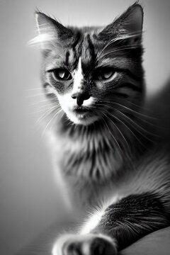 black and white portrait of a cat