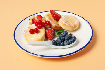Concept of tasty sweet food, cheese pancakes
