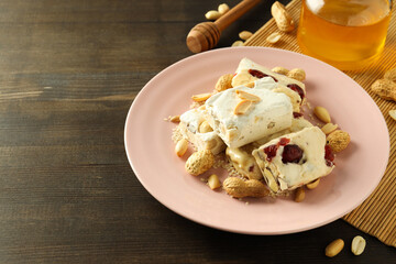 Concept of tasty sweet food, tasty nougat