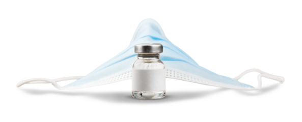 Covid 19 vaccine bottle and medical mask