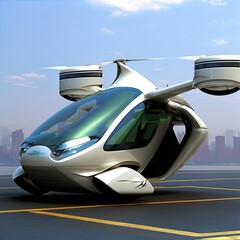 Fototapeta na wymiar Flying car of the future. Autonomously piloted robo-taxi. 