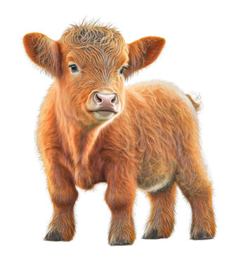 Cute tiny adorable highland cow animal on a transparant background