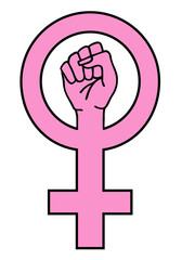Female power, pink sign, a feminist symbol with a fighting hand, gender equality concept, women's rights, illustration over a transparent background, PNG image - 553829017