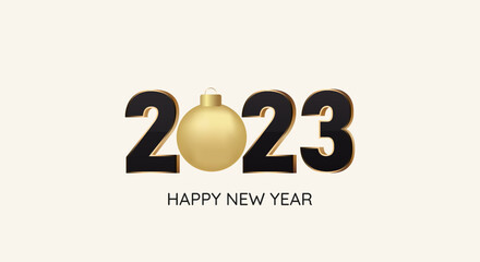 Happy new year 2023 background template. Golden numbers and christmas ball.Vector