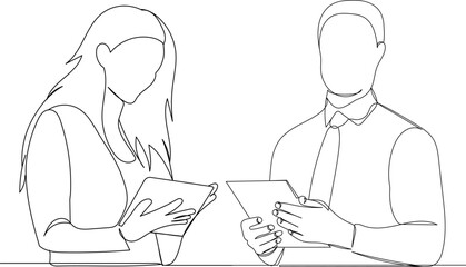 people work sketch continuous line drawing, vector