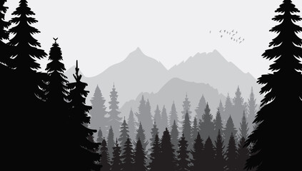 mountains and forest silhouette design vector isolated © zolotons