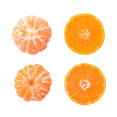 Collection of mandarin or tangerine isolated on transparent background.