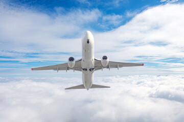 The aircraft takes off from dense clouds rapidly gaining a predetermined flight altitude.