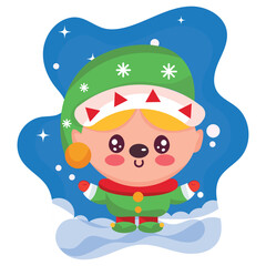 Isolated cute christmas elf on a winter background Vector