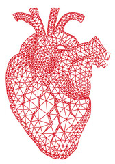 red human heart with a geometric mesh pattern, illustration over a transparent background, PNG image - 553834488