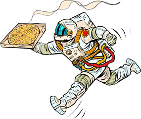 Astronaut pizza delivery. Space courier. street food, italian restaurant - 553835438