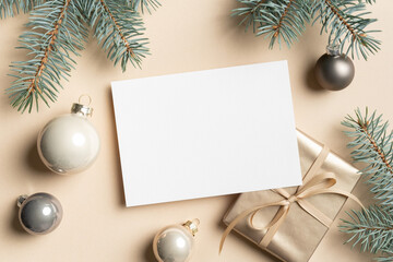 Christmas greeting card mockup with gift box