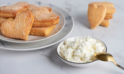 Heart-shaped cottage cheese biscuits for breakfast