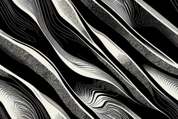 structure of wood grain. Black and white wooden wavy pattern. Generative AI