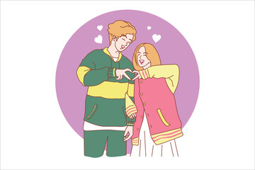 Couple lovers tenderness and romantic feelings hug kiss help each other feeling of love valentine's day cartoon vector illustration