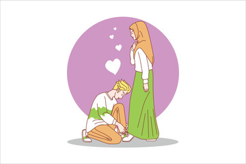 Couple lovers tenderness and romantic feelings hug kiss help each other feeling of love valentine's day cartoon vector illustration