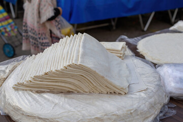 Fototapeta na wymiar Handmade phyllo dough sold in the market.