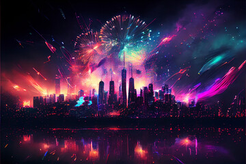 Fireworks of City Skyline New Year