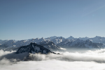 Fototapeta na wymiar Blue Sky above the clouds - scenic landscape on Rigi, Switzerland