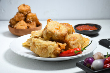 Gorengan or Fried tofu. Fried food is one of the favorite snacks in Indonesia and China