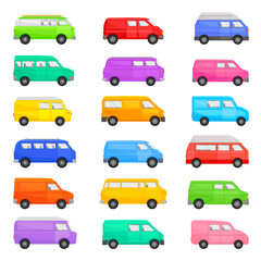 Fototapeta premium Colorful Minivan as Multi-purpose Vehicle Side View Big Vector Set