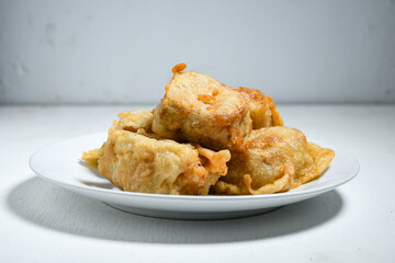 Gorengan or Fried tofu. Fried food is one of the favorite snacks in Indonesia and China