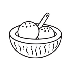 Ice cream in coconut doodle. Thai dessert in sketch style. Hand drawn vector illustration isolated on white background
